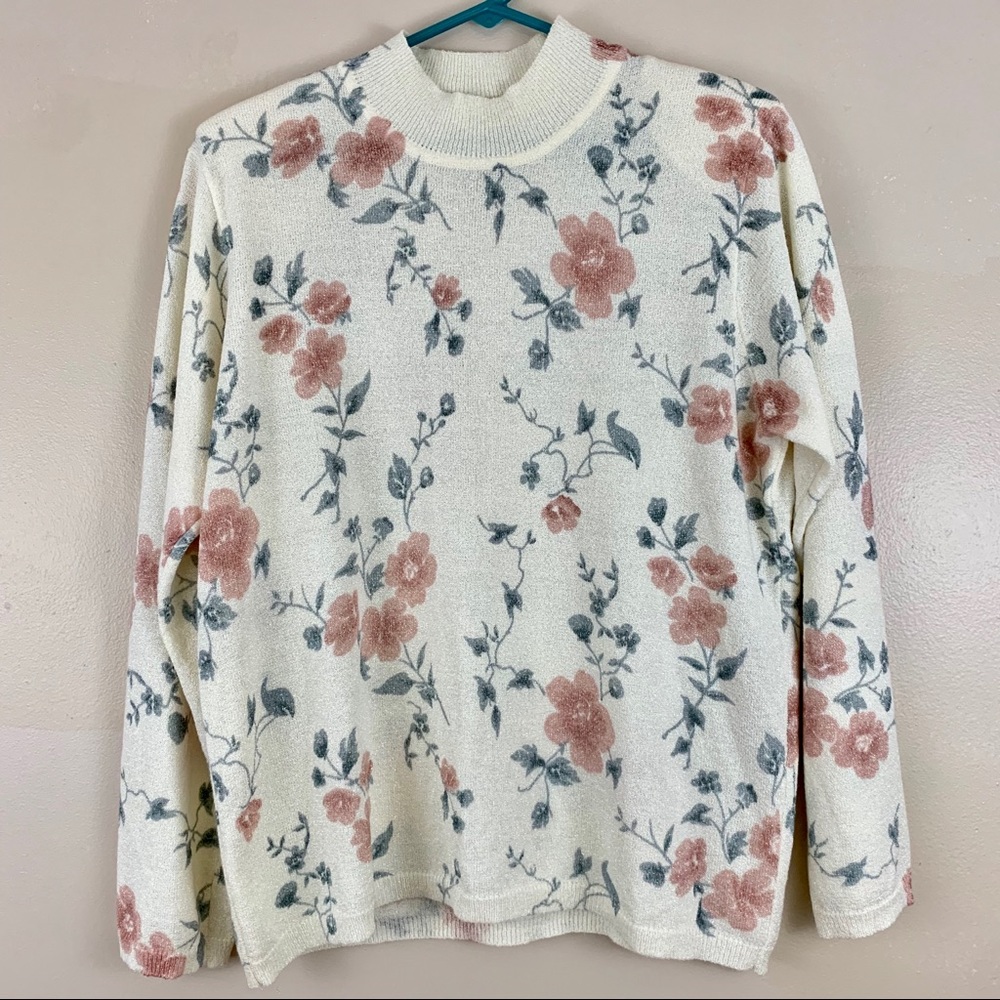 *sold* Cream and pastel shimmery mock neck blouse